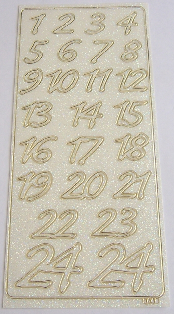 Stickerbogen 10 x 23 cm Zahlen 1 bis 24 gold