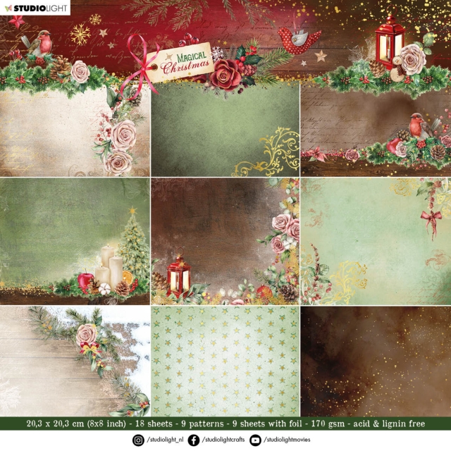 Studiolight Magical Christmas 8 x 8 Inch Paper Pad Backgrounds