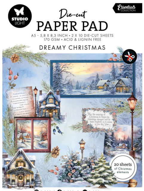 Studio Light Dreamy Christmas A5 Christmas Essentials Die-Cut Designer Paper Pad