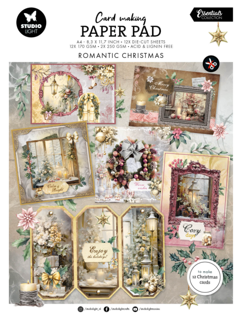 Studio Light Romantic Christmas  A4  Christmas Essentials Card Making Pad