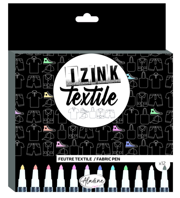 Aladine Izink Textile Filzstifte zum Bemalen von Textilien Set mit 12 Stück