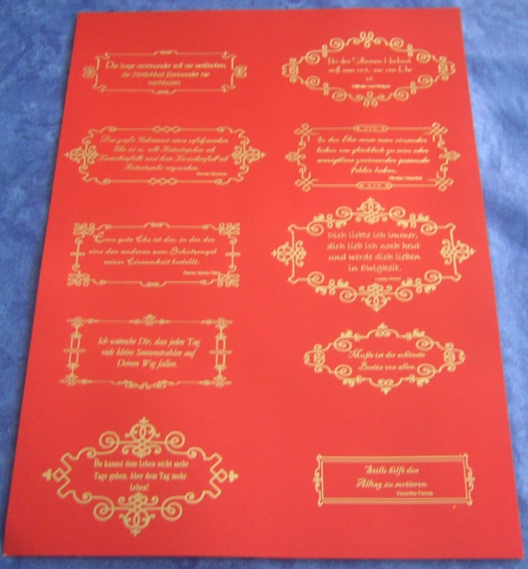 Set mit 6 Textseiten DIN A4 rot und gold