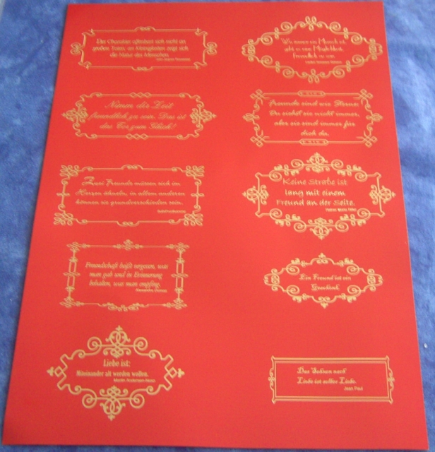 Set mit 6 Textseiten DIN A4 rot und gold