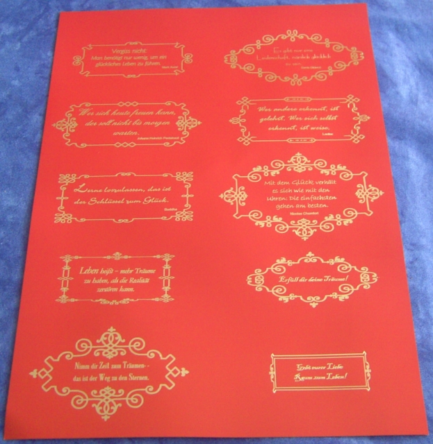 Set mit 6 Textseiten DIN A4 rot und gold