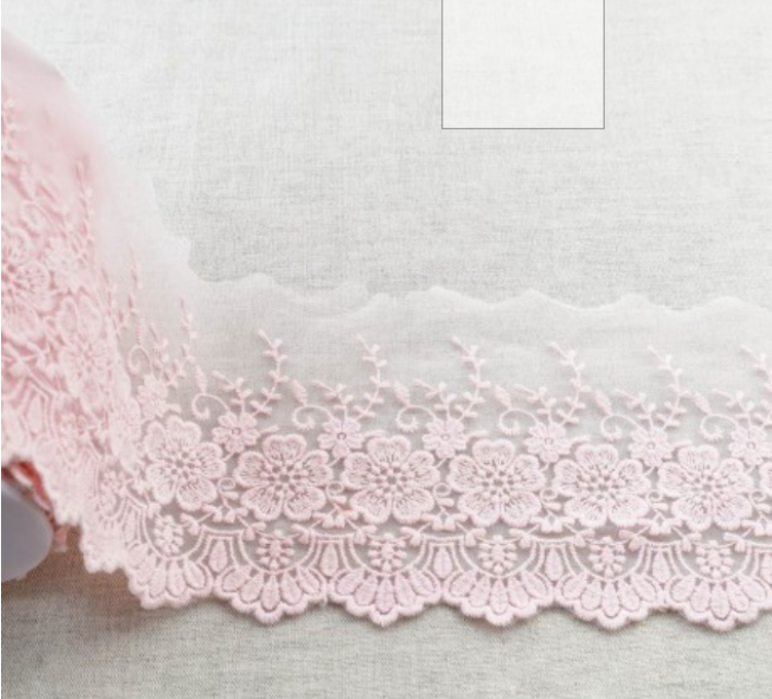 Bestickter matter Tüll mit Blumen pro Meter rosa