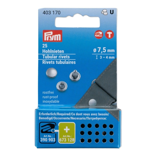 Prym Hohlnieten Messing Klemmbereich 3-4 mm, silberfarbig