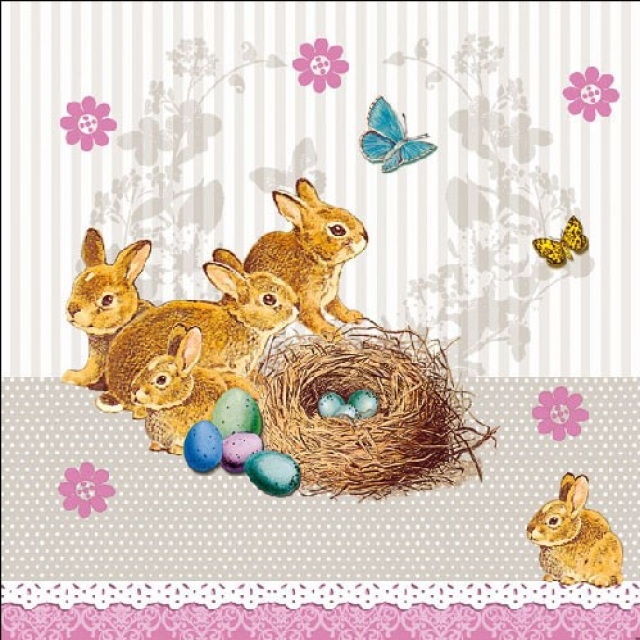Ambiente Lunch Serviette 33 x 33 cm pro Stück Bunnies Best Taupe