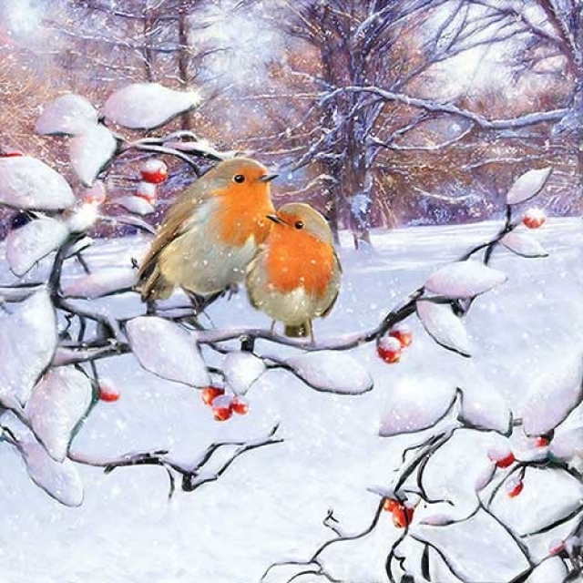 Ambiente Lunch Serviette 33 x 33 cm pro Stück Robins On Branch