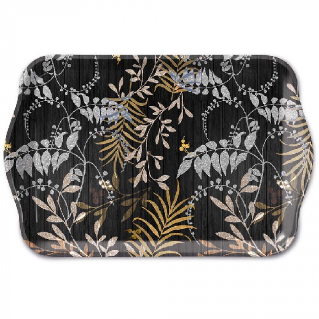 Ambiente Tray Melamine 13 x 21 cm Luxury Leaves Black