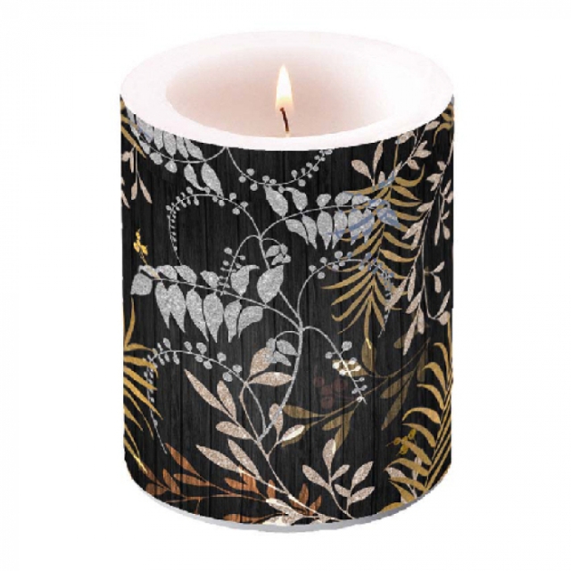 Ambiente Kerze BIG 12 x 10 cm Luxury Leaves Black