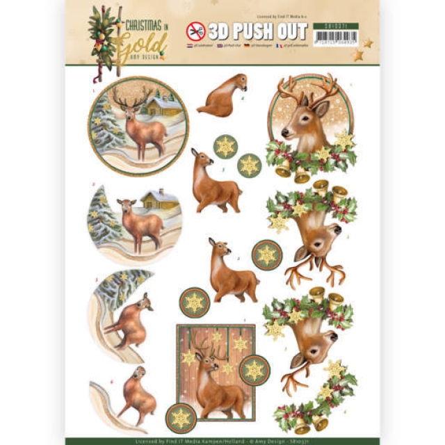 3D Pushout / Stanzbogen Amy Design Christmas in Gold Deers in Gold