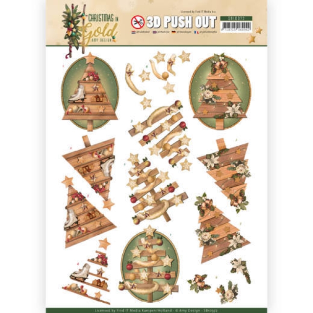 3D Pushout / Stanzbogen Amy Design Christmas in Gold Trees in Gold