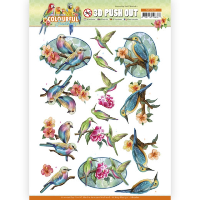 3D Pushout / Stanzbogen Amy Design Colourful Feathers Hummingbird