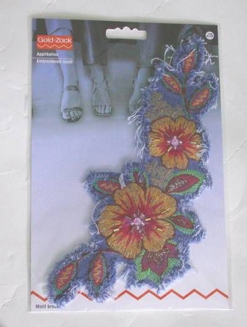 Gold-Zack Applikation Jeans Blumenranke 20,5 x 13 cm