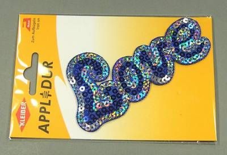 Kleiber Applikation LOVE blau 11 x 5 cm