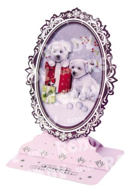 Reddy Cards Bastelset für 4 Aufstellkarten Weihnachten, Eisbären, Hunde & Katze im Schnee