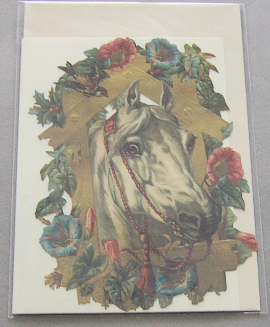 Bildkarte mit passendem Umschlag und Doppelkarte in elfenbein Motiv Pferd im Blumenkranz