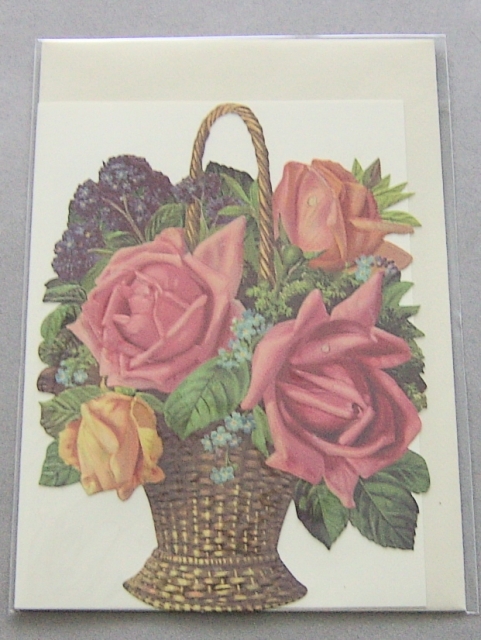 Bildkarte mit passendem Umschlag und Doppelkarte in elfenbein Motiv Große Rosen im Korb
