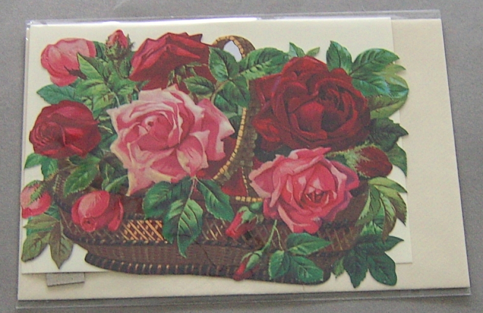 Bildkarte mit passendem Umschlag und Doppelkarte in elfenbein Motiv Rosenkorb