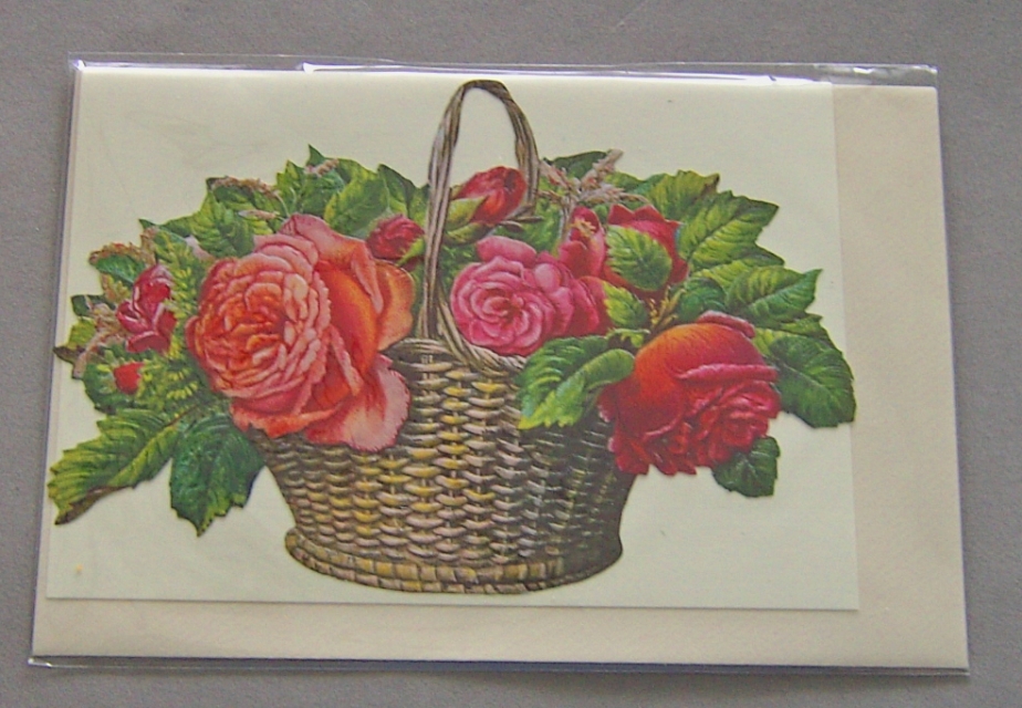 Bildkarte mit passendem Umschlag und Doppelkarte in elfenbein Motiv Korb mit roten Rosen
