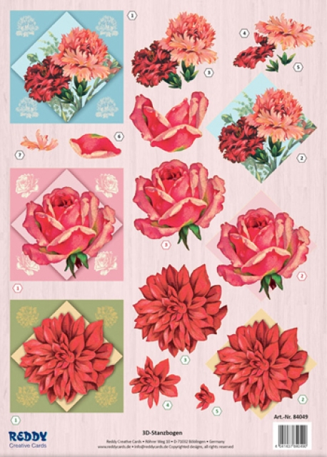 3D Stanzbogen Rosen und Nelken