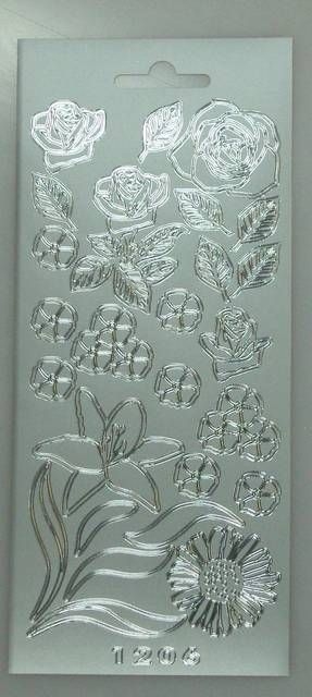 Stickerbogen 10 x 23 cm Rosen silber