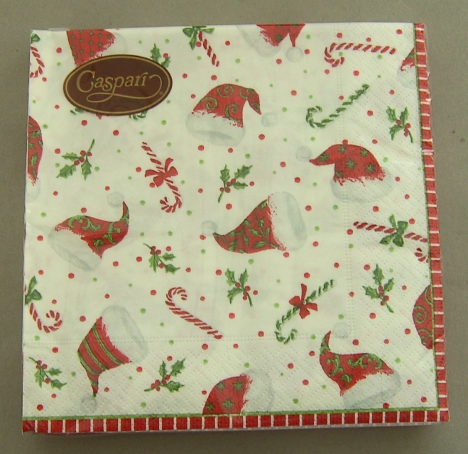 Caspari Lunch Serviette pro Stück Santa's Hats pearl