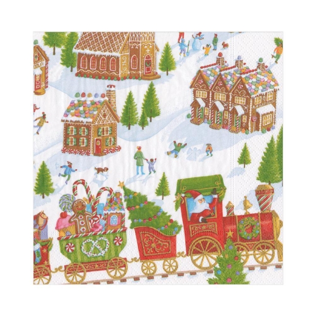 Caspari Lunch Serviette pro Stück Gingerbread Village