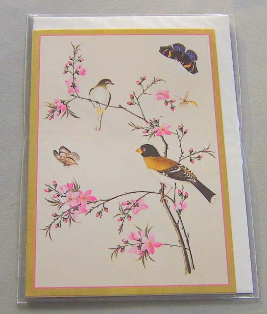 Caspari Karte mit Umschlag Birds with Pink Blossoms