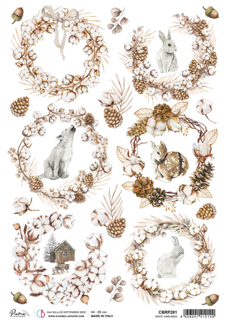 Ciao Bella Rice Paper A4 White Garlands