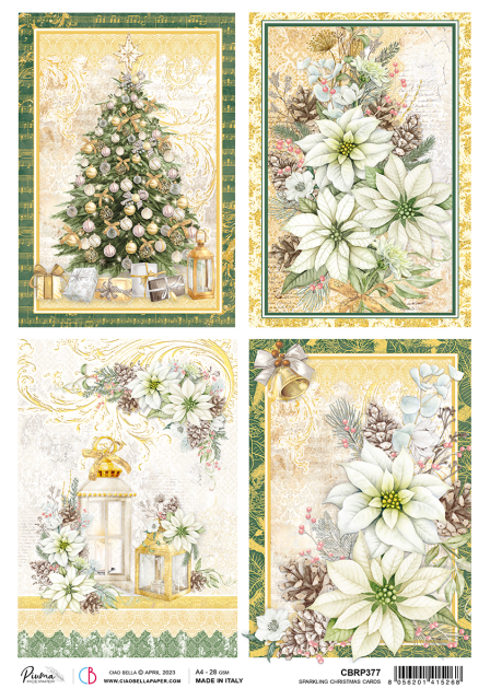 Ciao Bella Rice Paper A4 Sparkling Christmas Cards