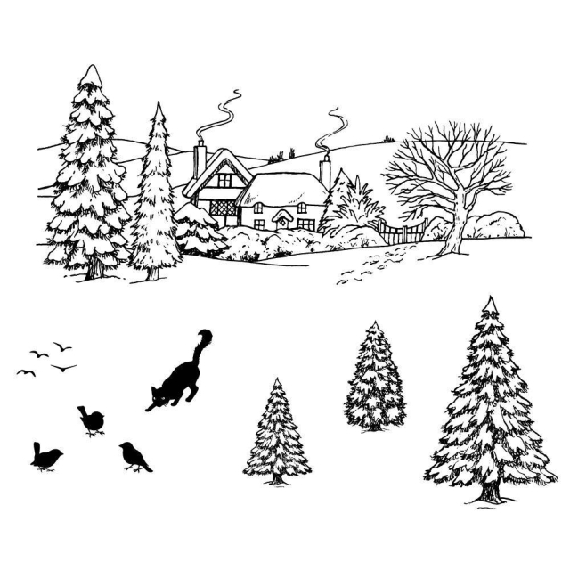 Claritystamp Jayne Nestorenko Winter Scene Cat Clear Stamps
