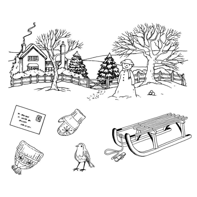 Claritystamp Jayne Nestorenko Winter Scene Sled Clear Stamps