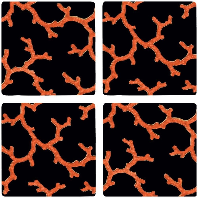 Caspari Glasuntersetzer Lack Set mit 4 Stück im Halter The Coral Sea Lacquer Coaster Set