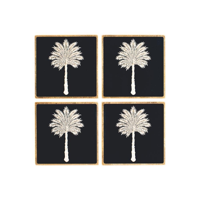 Caspari Glasuntersetzer Lack Set mit 4 Stück im Halter Grand Palms Square Lacquer Coaster in Holder