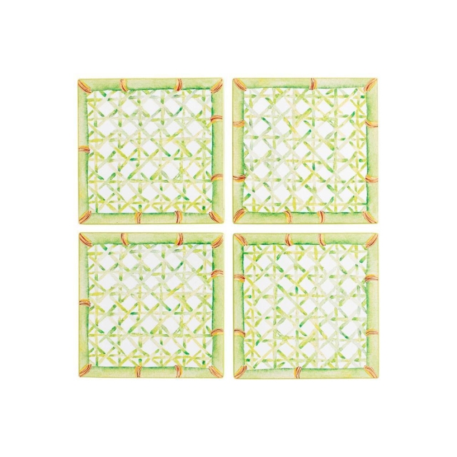 Caspari Glasuntersetzer Lack Set mit 4 Stück im Halter Lacquer Coaster in Holder Green Trellis