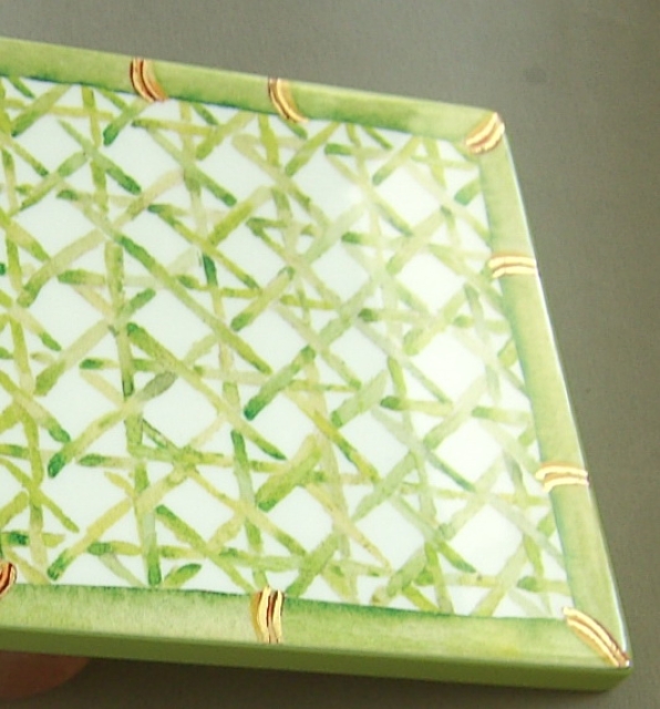 Caspari Glasuntersetzer Lack Set mit 4 Stück im Halter Lacquer Coaster in Holder Green Trellis