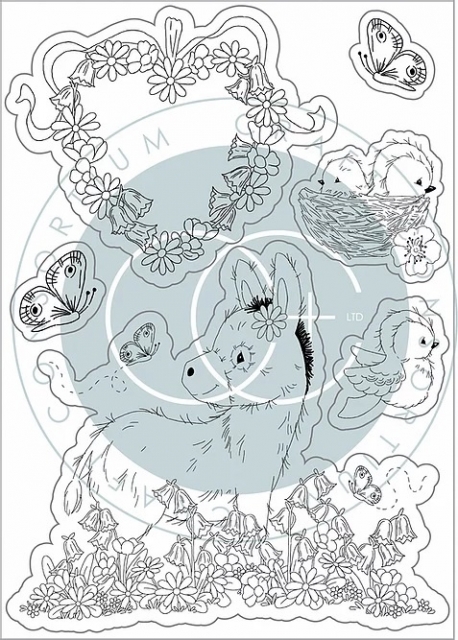 Craft Consortium Clear Stamp Transparenter Stempel Bluebells and Buttercups Donkey
