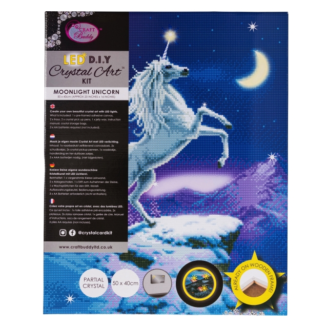 Craft Buddy CAK-XLED14 Framed LED Crystal Art Holzrahmen Moonlight Unicorn