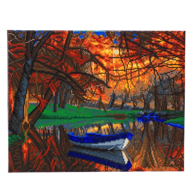 Craft Buddy CAK-A101L Framed Crystal Art Holzrahmen Autumn Forest Boat