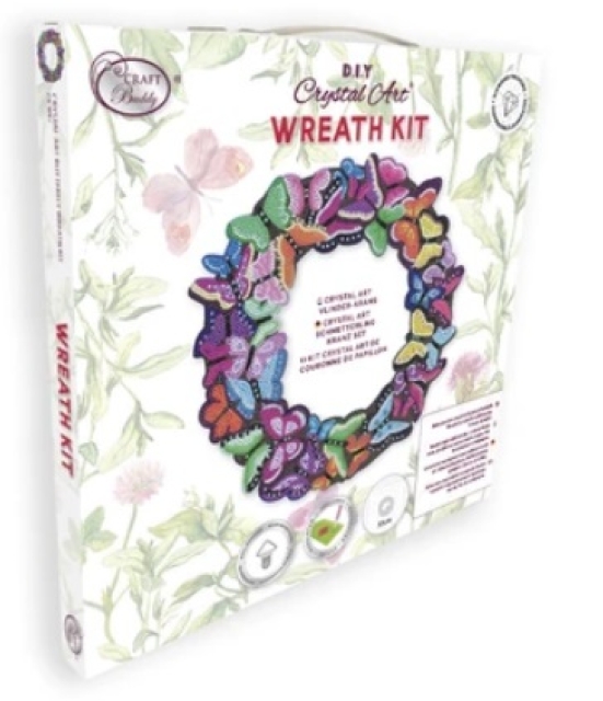 Craft Buddy CA-WR7 Crystal Art Butterfly Wreath Kit Kranz aus MDF 30 x 30 cm