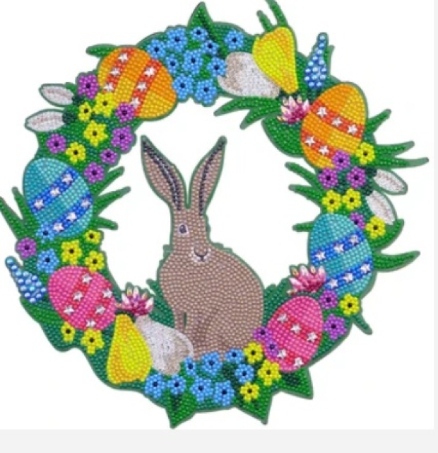 Craft Buddy CA-WR6 Crystal Art Easter Wreath Kit Kranz aus MDF 30 x 30 cm
