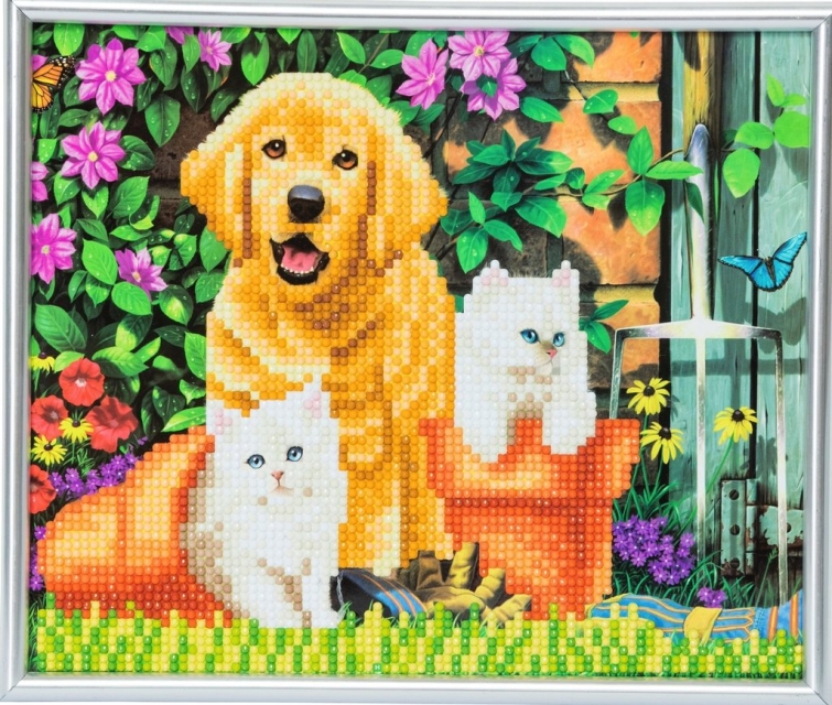 Crystal Art Kristallkunst Bilderrahmen mit silberfarbigem Rahmen CAM-11 Cat and Dog, Friends for Life