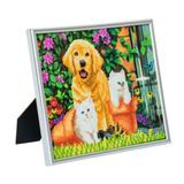 Crystal Art Kristallkunst Bilderrahmen mit silberfarbigem Rahmen CAM-11 Cat and Dog, Friends for Life