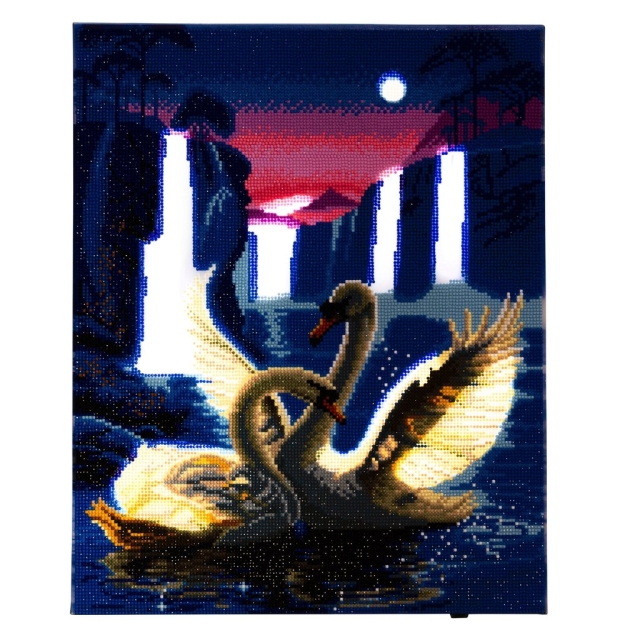 Craft Buddy CAK-XLED7 Framed LED Crystal Art Holzrahmen Moonlight Swans
