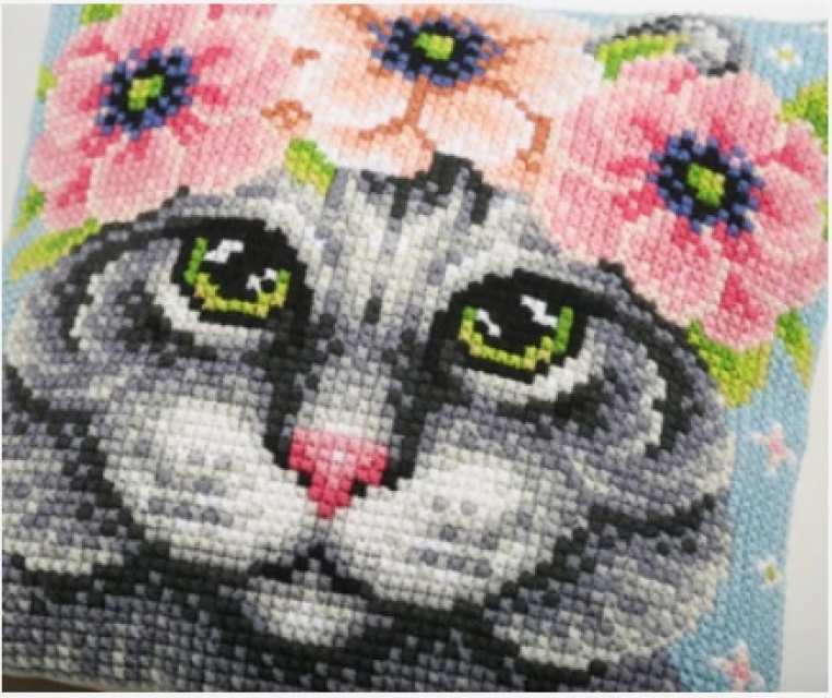 Craft Buddy CSCU2-FCAT Cross Stitch Cushion Kit Kreuzstich Sticken Kissen Pretty Kitten