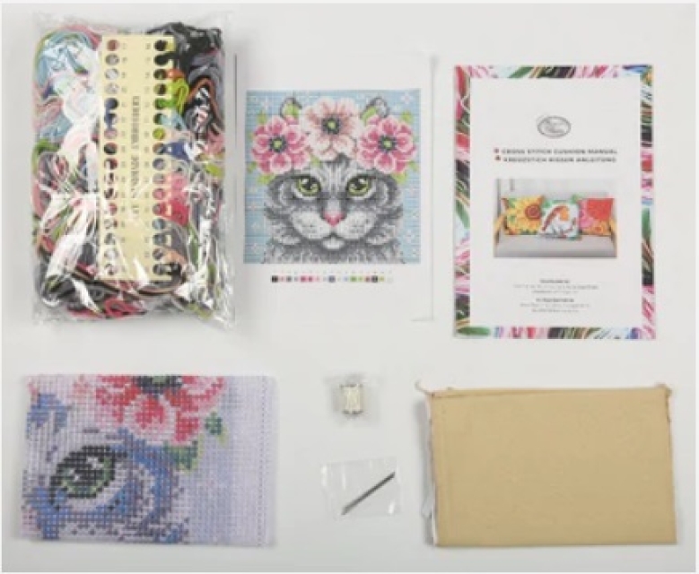 Craft Buddy CSCU2-FCAT Cross Stitch Cushion Kit Kreuzstich Sticken Kissen Pretty Kitten