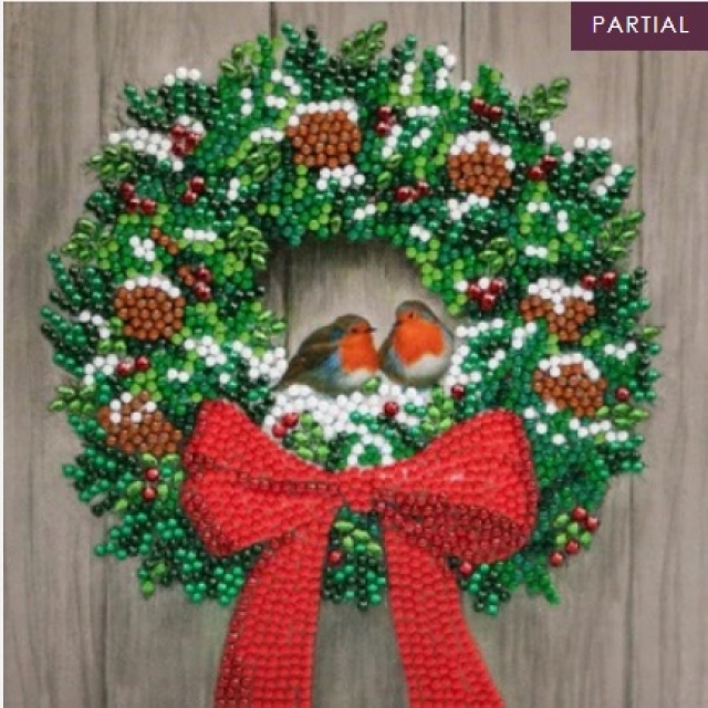 Craft Buddy CCK-XM105 Crystal Art Card 18 x 18 cm Wreath & Robins