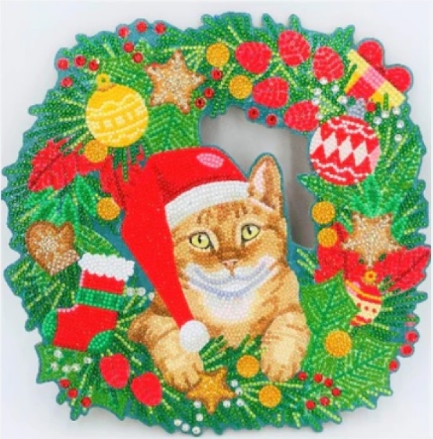 Craft Buddy CA-WR13 Crystal Art Kit Wreath 30 x 30 cm Christmas Cat