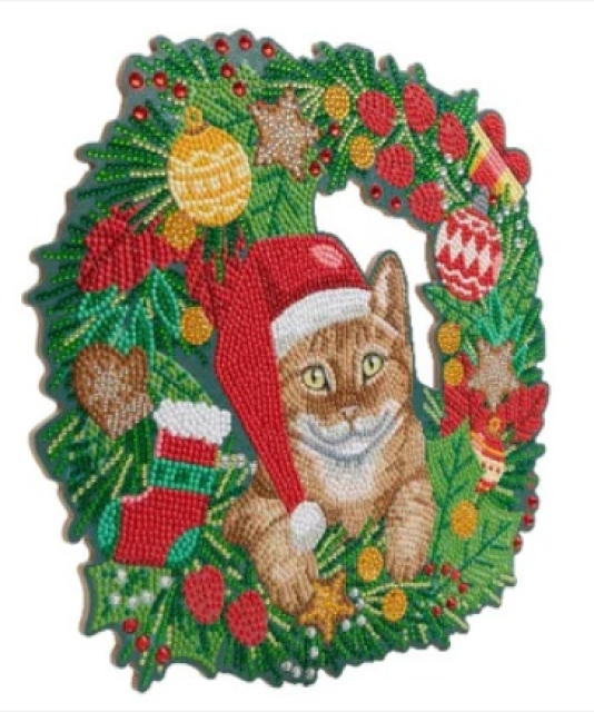 Craft Buddy CA-WR13 Crystal Art Kit Wreath 30 x 30 cm Christmas Cat